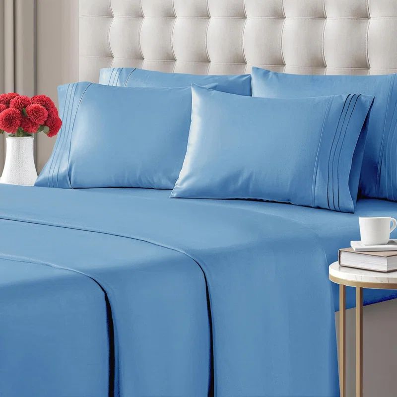 King Size Denim Blue Microfiber Deep Pocket Sheet Set