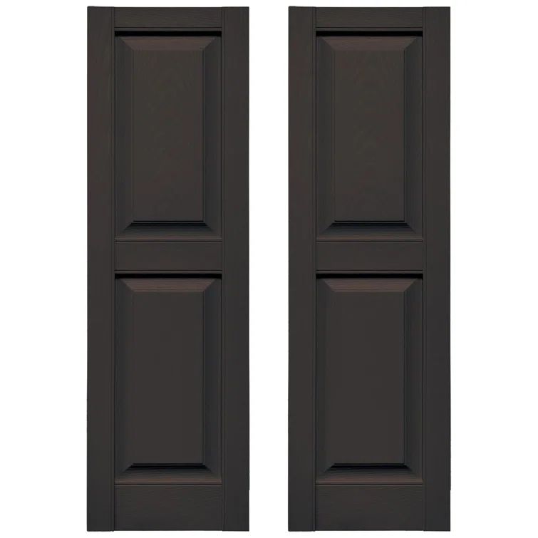 Musket Brown Vinyl Raised Panel Decorative Shutters, 12" x 59"