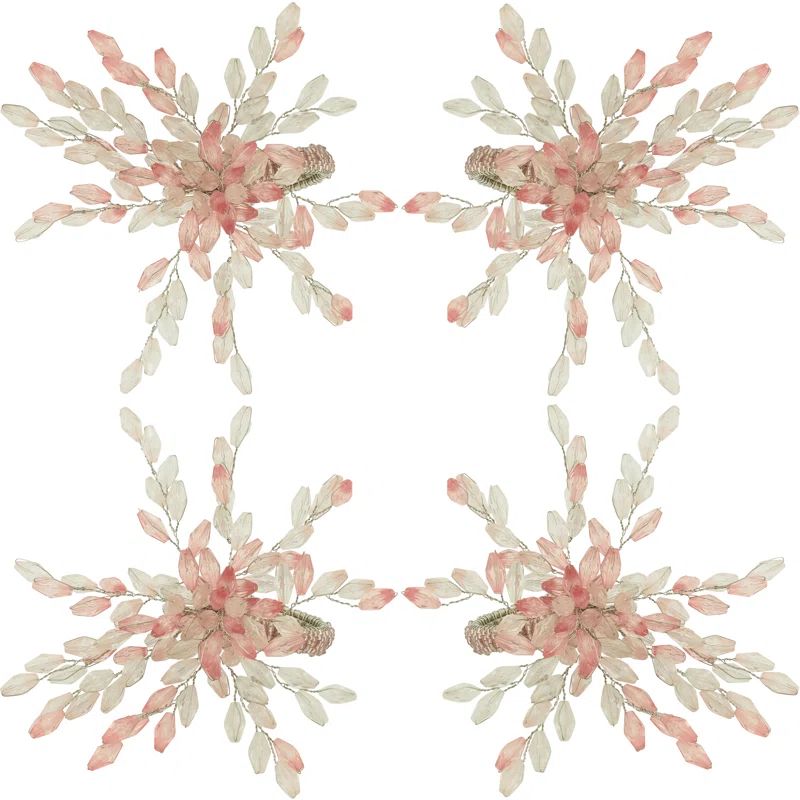 Pink Beaded Flower Napkin Rings Set of 4