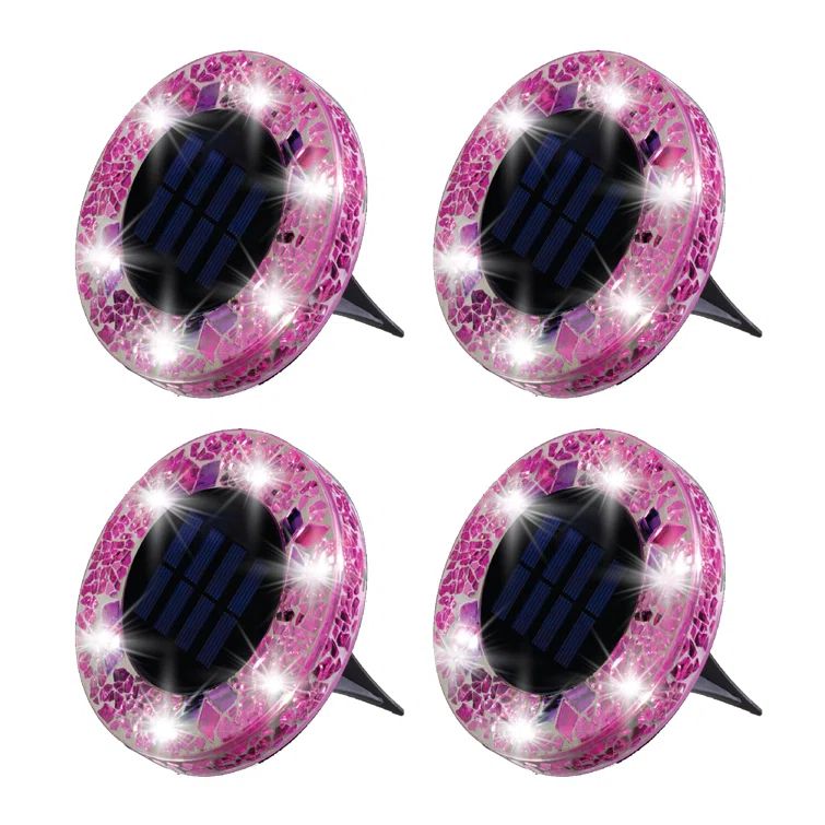 Pink Mosaic Solar LED Pathway Lights with Auto On/Off - 4 Pack