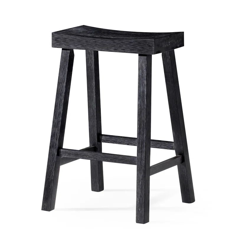 Vincent 26" Antiqued Black Wooden Saddle Bar Stool