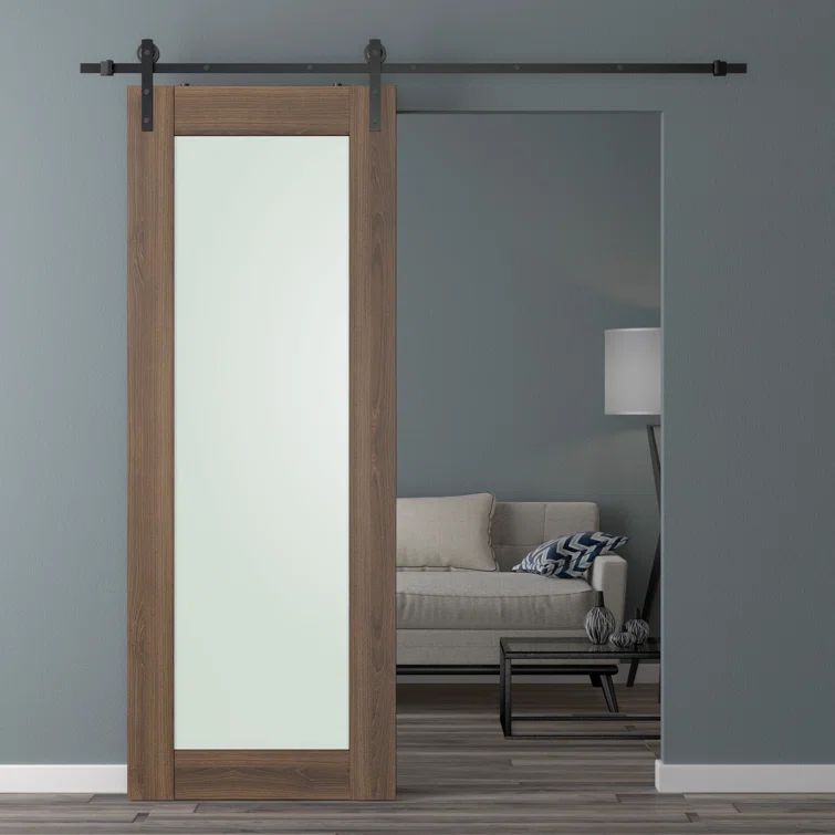Veralinga Oak Frosted Glass Sliding Barn Door with Hardware Kit