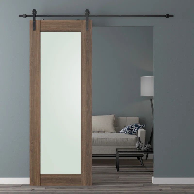 Veralinga Oak Frosted Glass Sliding Barn Door with Hardware Kit