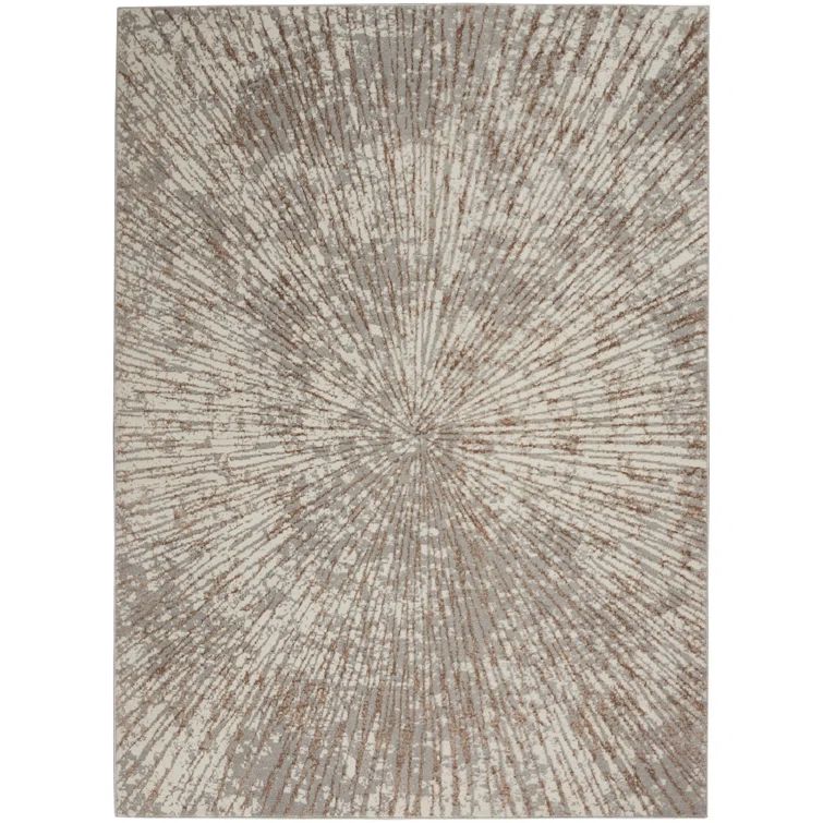 Gray and Beige Abstract Synthetic Rectangular 9' x 12' Rug