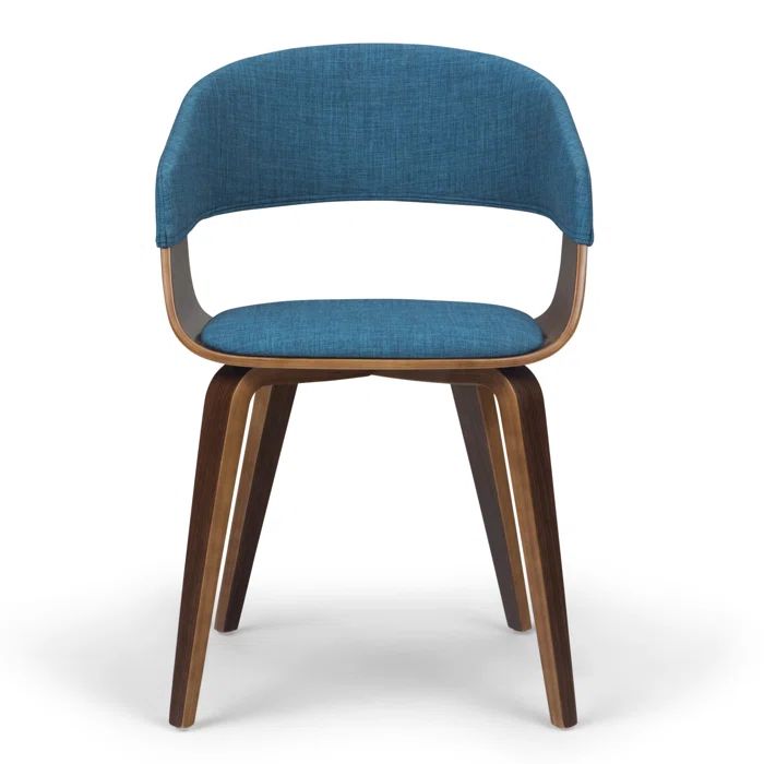 Lowell High-Back Blue Linen Upholstered Side Chair with Wood Frame