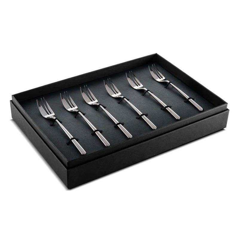 6-Piece Black Gold Stainless Steel Pastry Fork Set