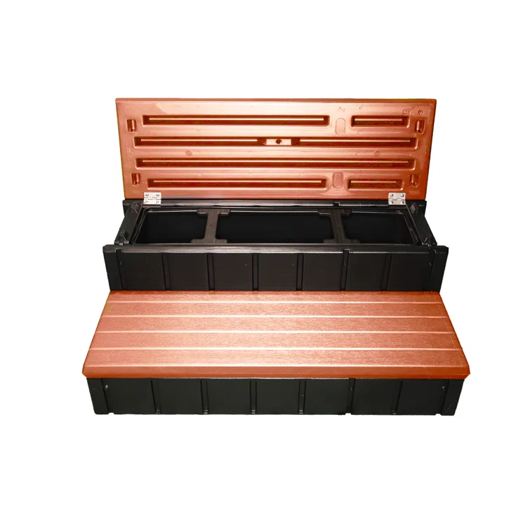 Redwood and Black Resin Spa Storage Steps, 36" Wide