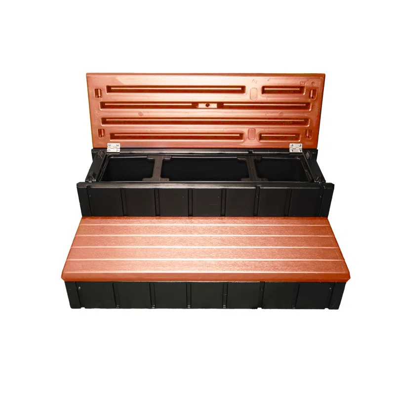 Redwood and Black Resin Spa Storage Steps, 36" Wide