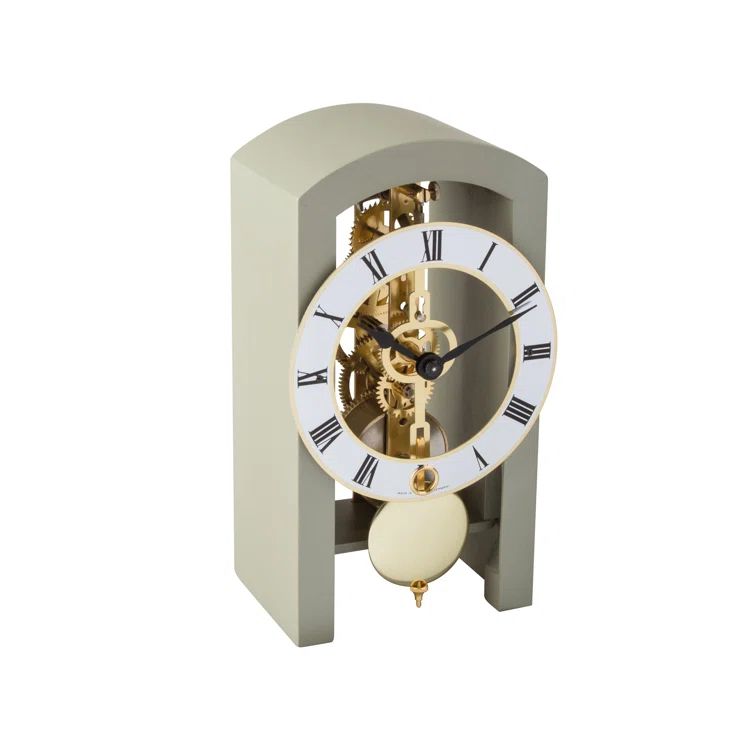 Gray and Gold Mechanical Table Clock with Open Design