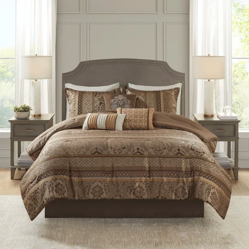 Bellagio Brown and Gold Queen Jacquard Comforter Set