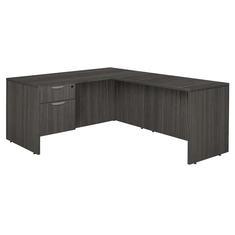 Ash Grey L-Shaped Corner Desk with Drawers and Filing Cabinet