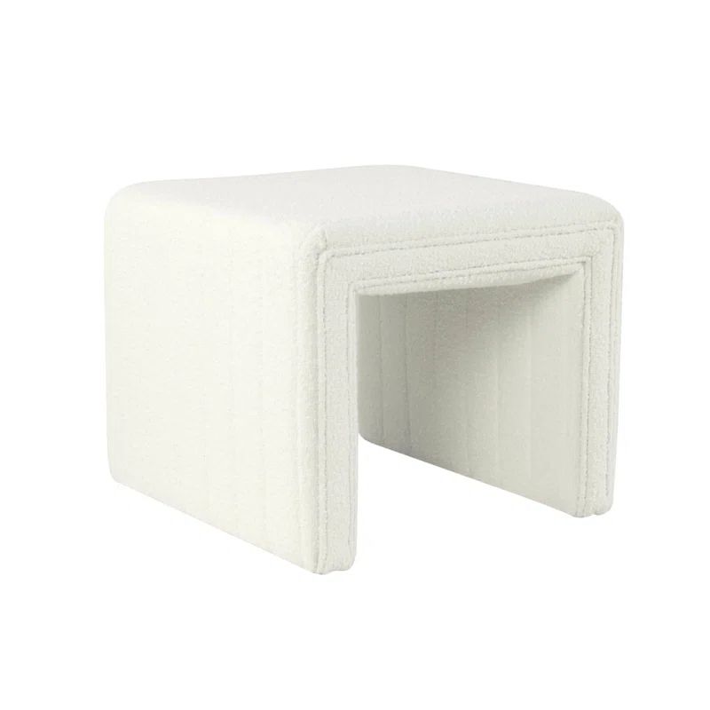 Cream Boucle Channel Tufted Upholstered Storage Ottoman