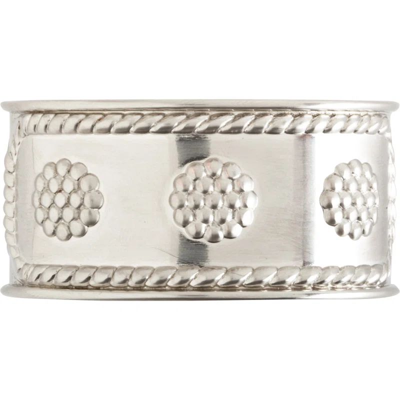 Luminous Silver Floral Motif Textured Napkin Rings