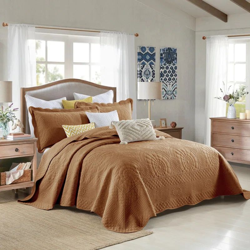 Dusty Orange Cotton Queen Quilt Set with Pillow Shams