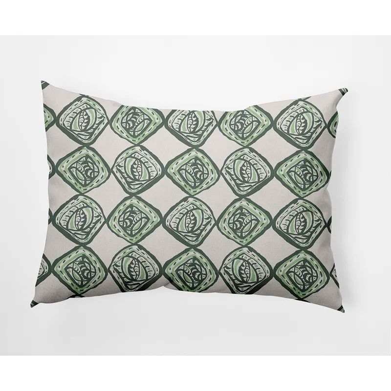 Green and White Geometric Outdoor Pillow, 14" x 20"