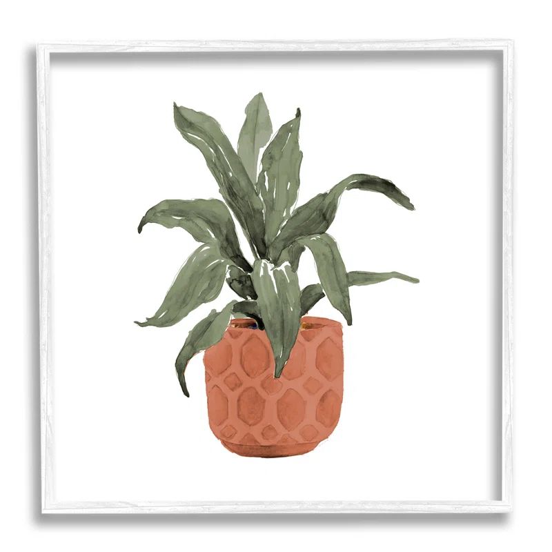 White Framed House Plant Print with Green Leaves and Terracotta Planter, 12" x 12"