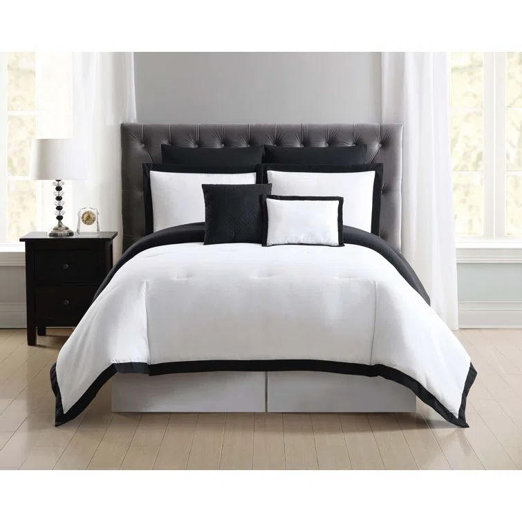 King Size White and Black Microfiber Reversible Bed in a Bag Set