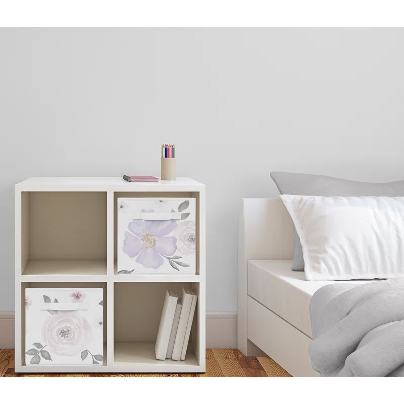 Pink and Gray Watercolor Floral Foldable Fabric Storage Cubes