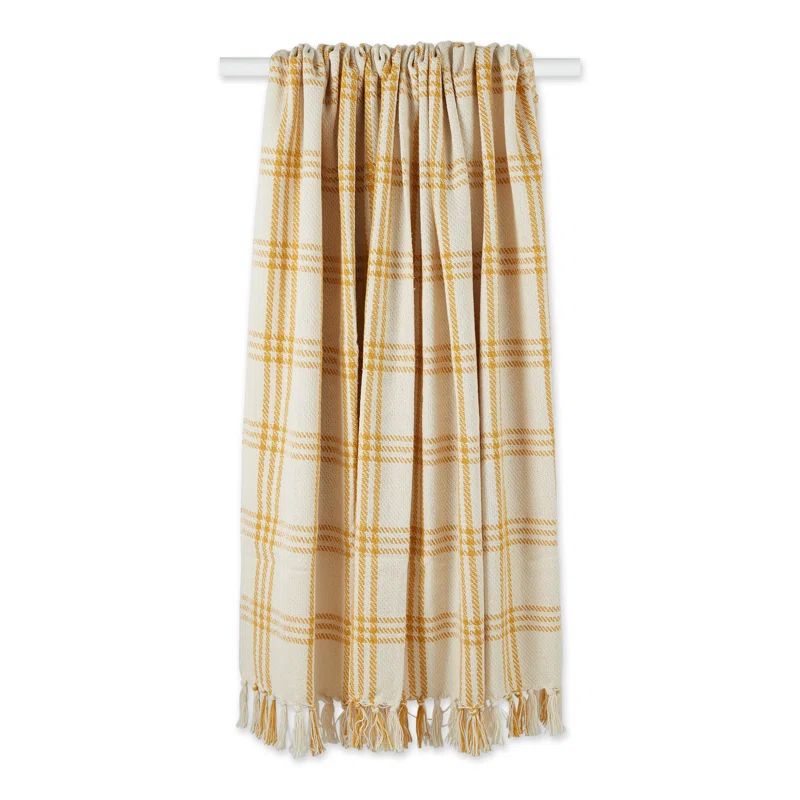 60" Honey Gold and White Cotton Plaid Throw Blanket
