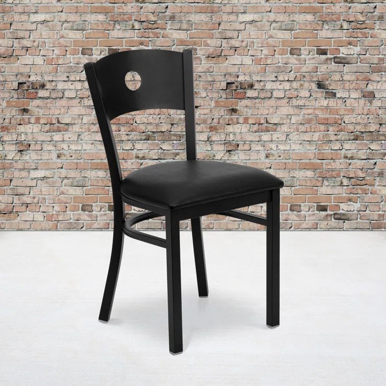 Reno High-Back Black Vinyl & Steel Circle Side Chair
