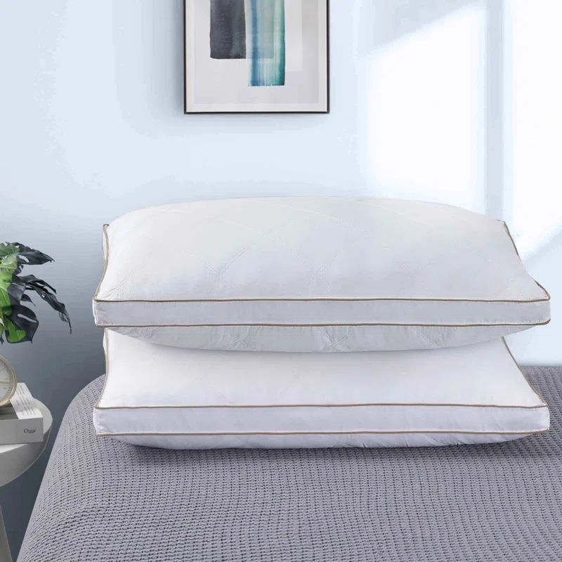 Queen White Goose Down Feather Bed Pillows with Cotton Cover