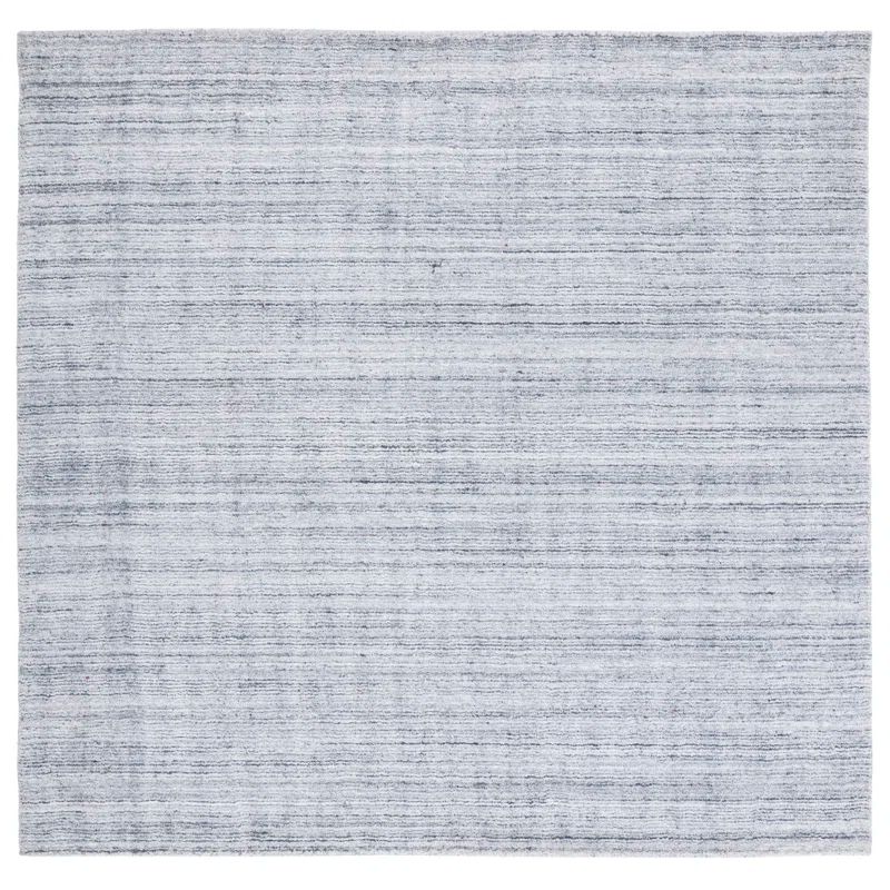 Light Grey Hand-Knotted Wool and Viscose Square Rug