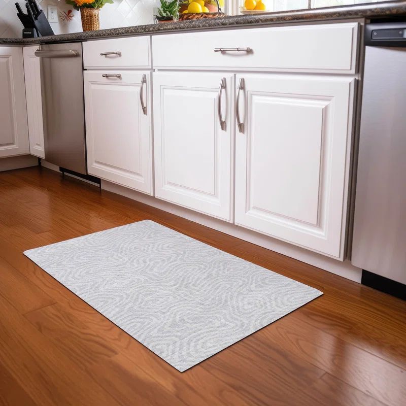 Silver Rectangular Washable Synthetic Area Rug, 1'8" x 2'6"