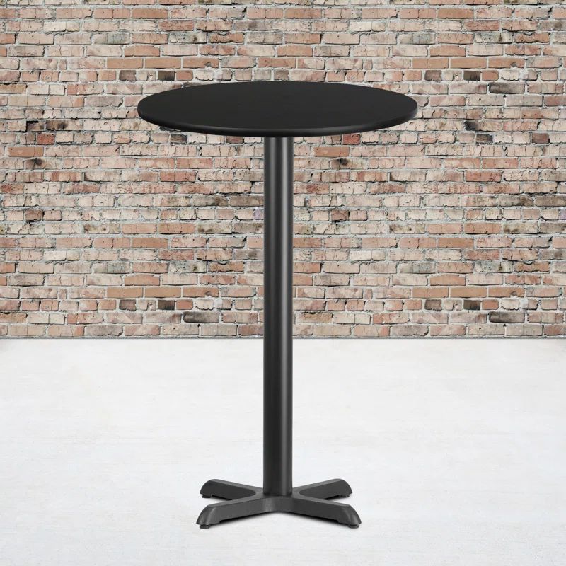 Black Round Laminate Bar Height Table with Cast Iron Base