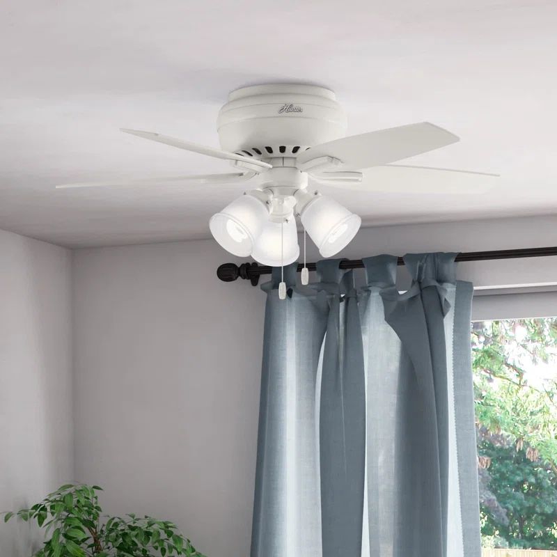 Fresh White 42" Low Profile Ceiling Fan with Light and Reversible Blades