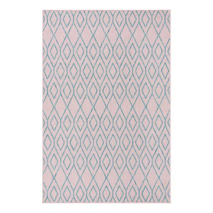 5' x 8' Pink and Aqua Geometric Synthetic Outdoor Rug