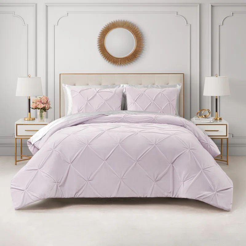Lavender Purple Full/Queen Microfiber Comforter Set with Pleated Design