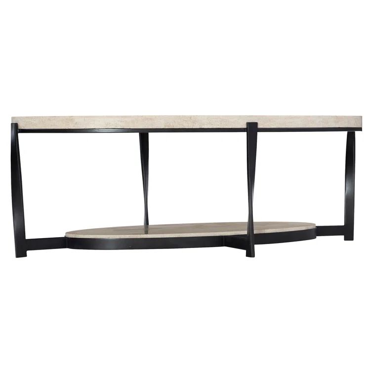 Transitional Berkshire Oval Coffee Table with Stone Top and Metal Base