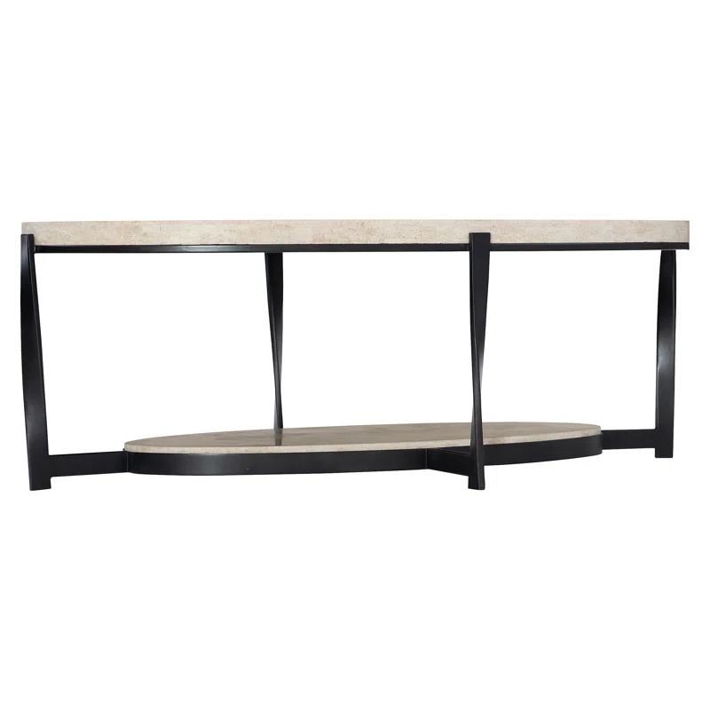 Transitional Berkshire Oval Coffee Table with Stone Top and Metal Base