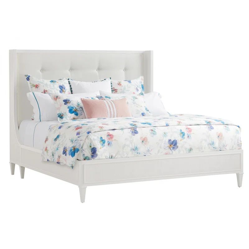 Elegant California King Transitional White Tufted Upholstered Bed