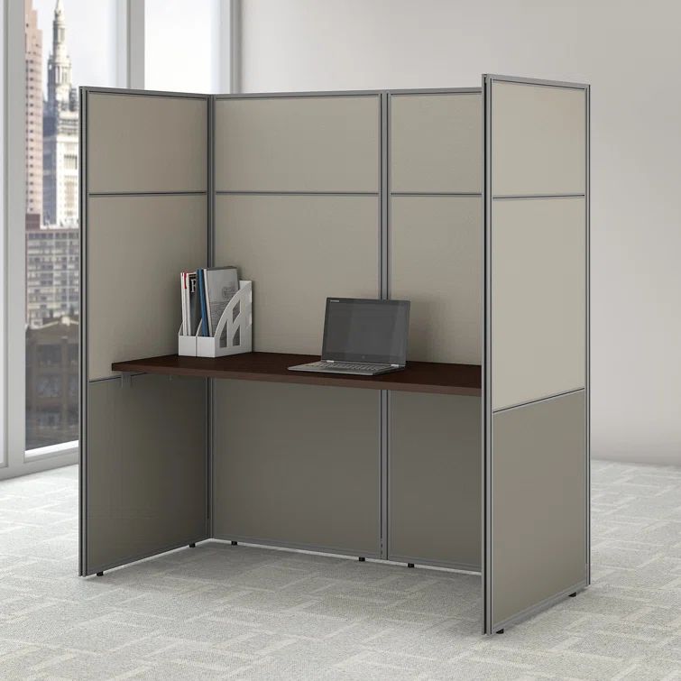 Mocha Cherry Metal Office Table with Light Gray Partition Screen