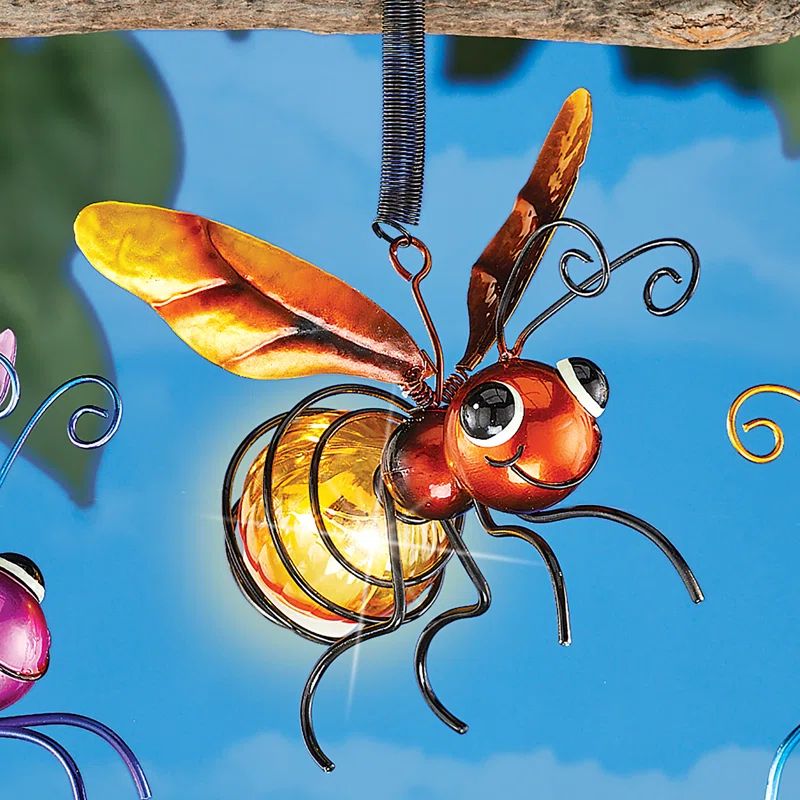 Solar Hanging LED Metal Bee Garden Accent