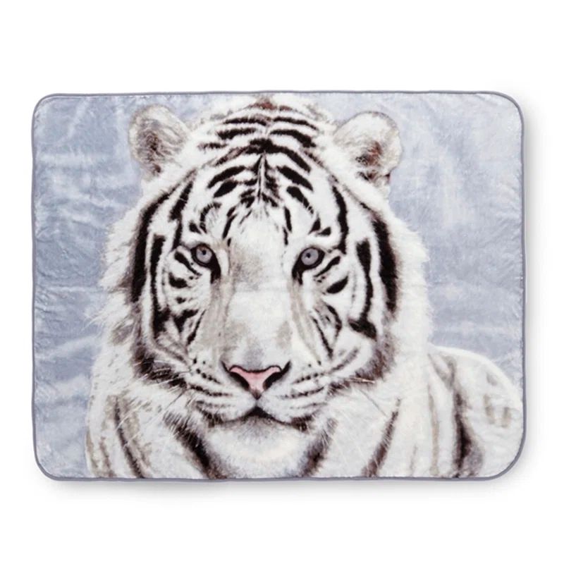 White Tiger Oversized Fleece Knitted Throw Blanket