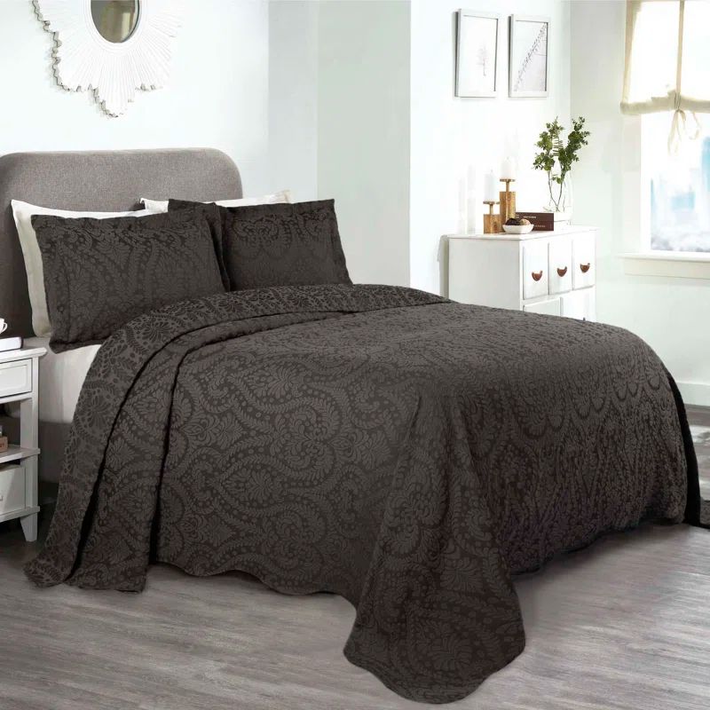 Charcoal Full Cotton Blend Floral Bedspread Set
