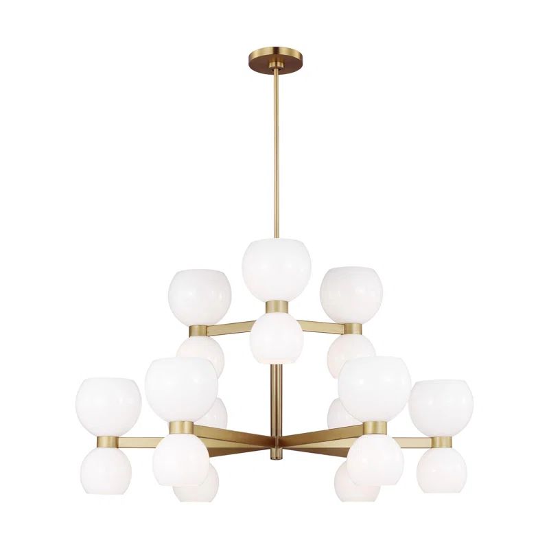 Londyn 18-Light Burnished Brass Chandelier with Milk White Glass