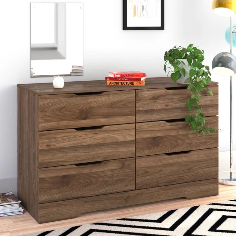 Holland 6-Drawer Double Dresser with Felt-Lined Drawer in Black