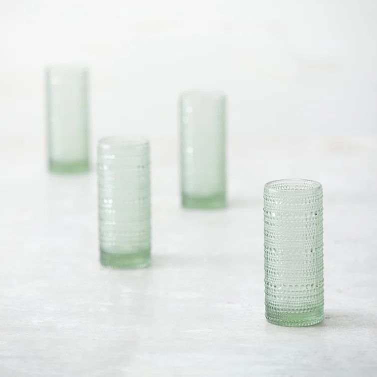 Sage Green Recyclable Glass Highball Set with Beaded Detailing