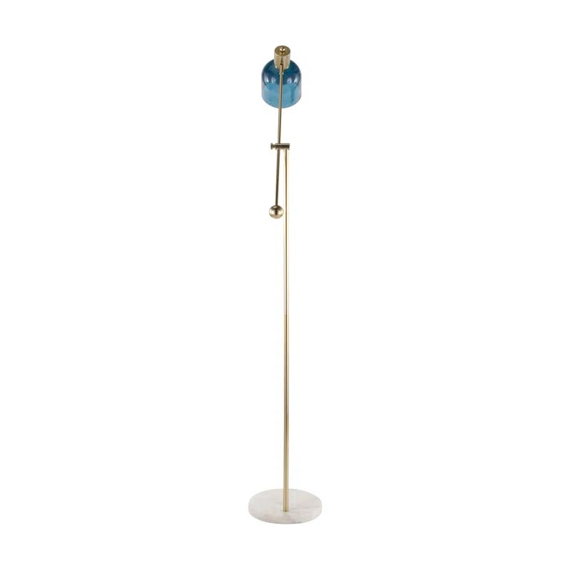Marcel 73" Contemporary White Marble & Gold Metal Floor Lamp with Blue Glass Shade