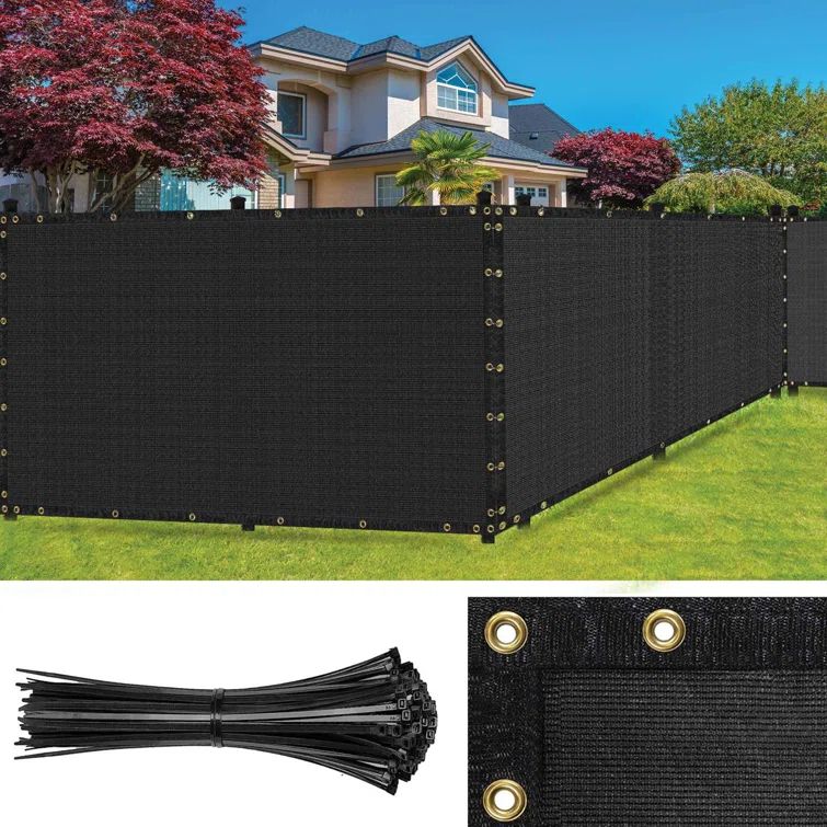 Black Heavy-Duty Polyethylene Privacy Fence Screen with Cable Zip Ties