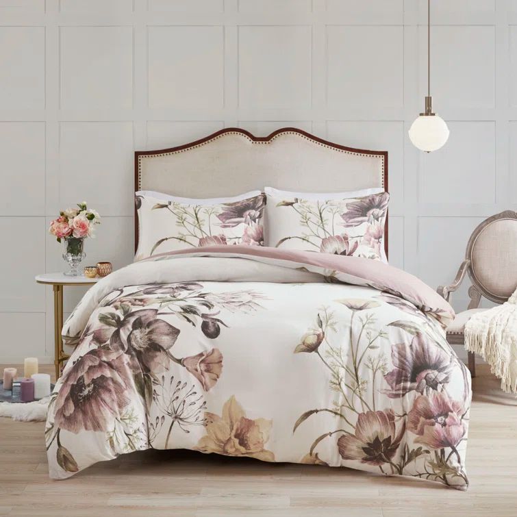Blush Floral Cotton Full/Queen Duvet Cover Set
