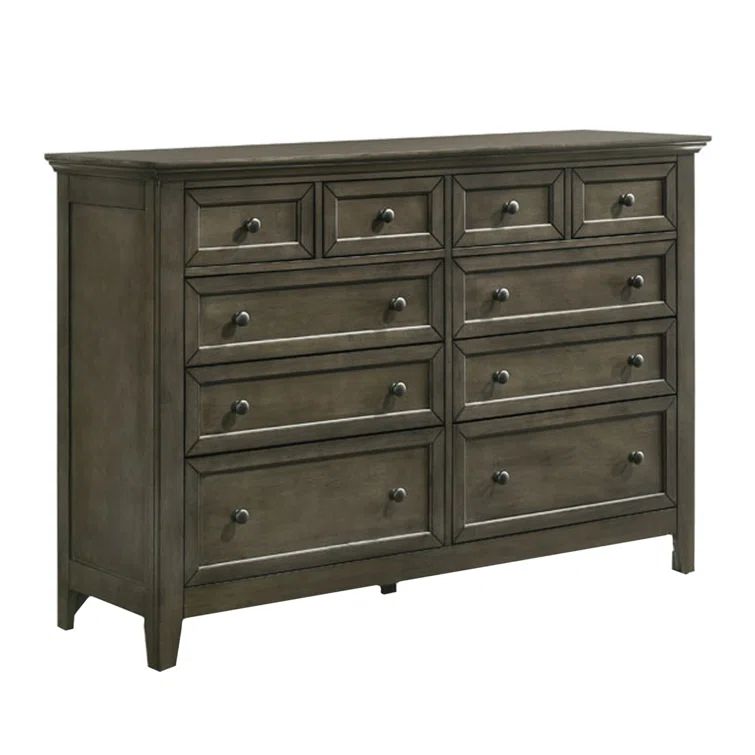 Gray Rubberwood and Birch Veneer 10-Drawer Dresser