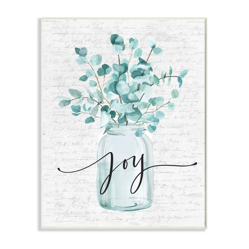 Aqua Blue Plant Leaves in Jar Joy Wall Plaque