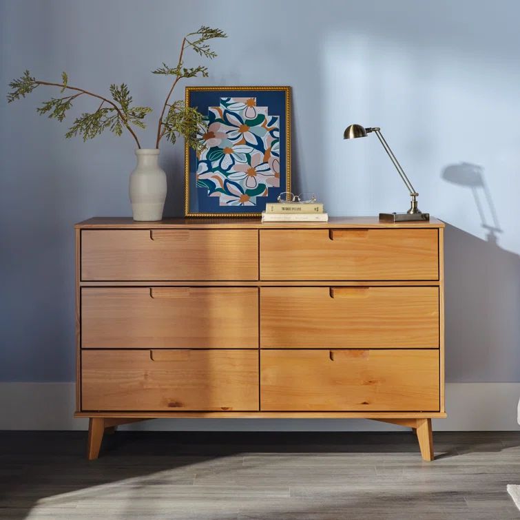 Black Pine Mid-Century Modern 6-Drawer Dresser