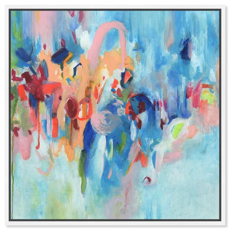 Blue Abstract 13" x 13" Canvas Wall Art with White Frame