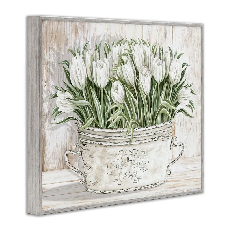 White and Gray Framed Canvas Print Wall Art, 14 x 11