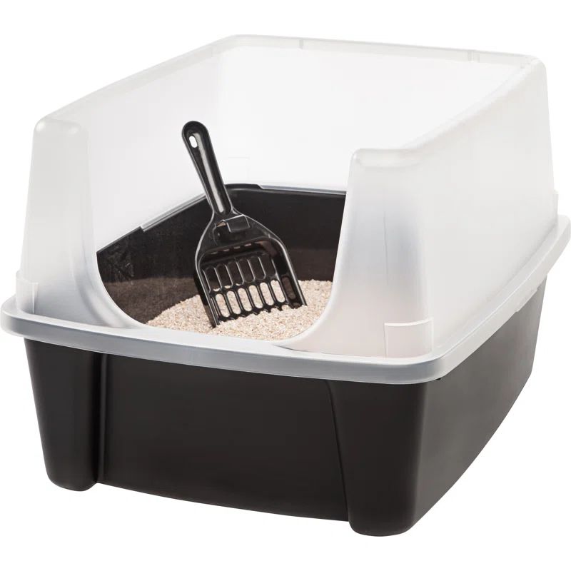Black High-Sided Open Top Cat Litter Box with Scoop